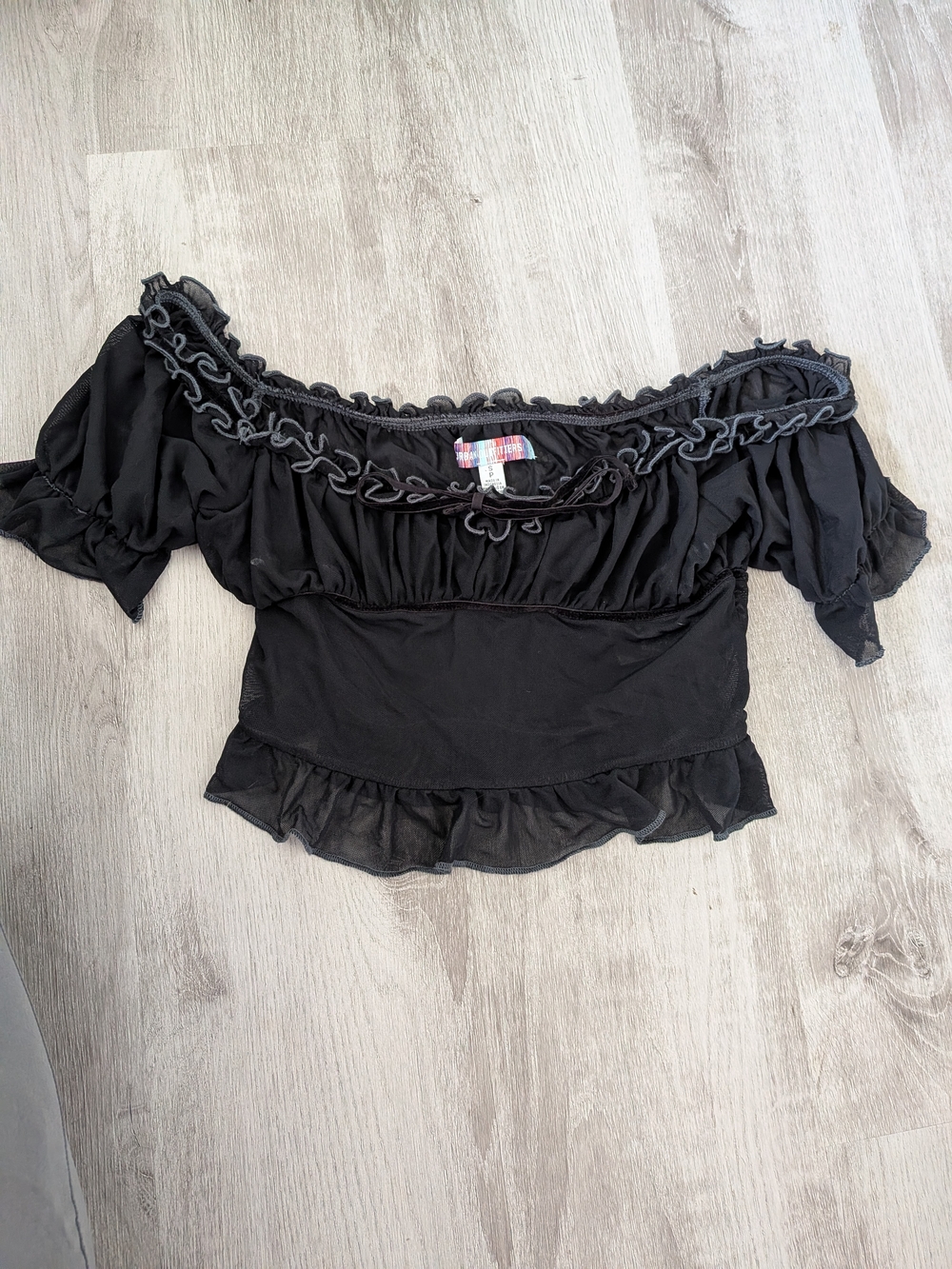 Urban Outfitters Women's Black Off-Shoulder Ruffle Top